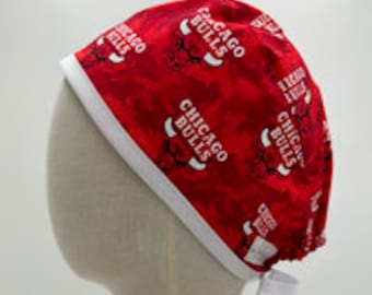 Handmade Scrub Caps made with Chicago Bulls Licensed Fabric