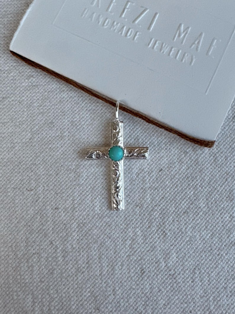 Sterling Silver Turquoise Vintage Patterned Cross Pendant, Handmade - Etsy