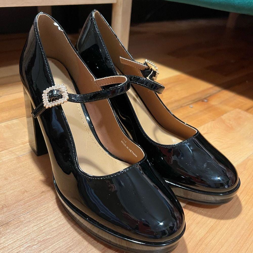 Elegant Black Patent Leather Mary Jane Heels - Etsy
