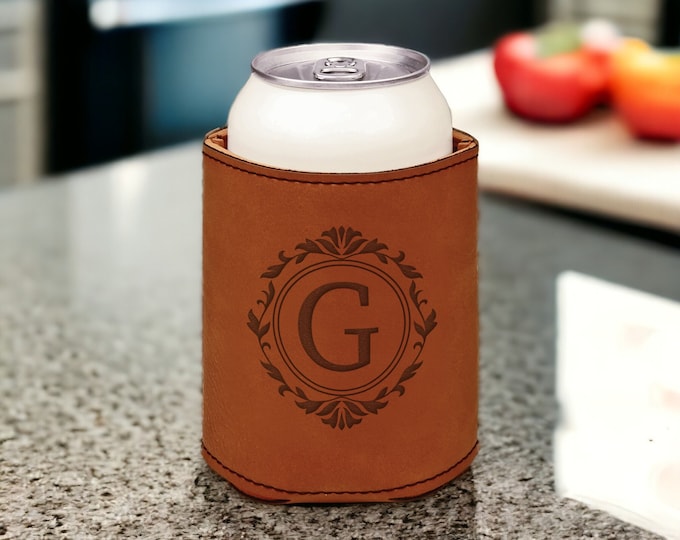 Custom Engraved Drink Holder, Personalized Beer Holder,Gift For Him, Leather Can Coolers, Fathers Day Gift, Groomsman Gift, Beer Can Holder