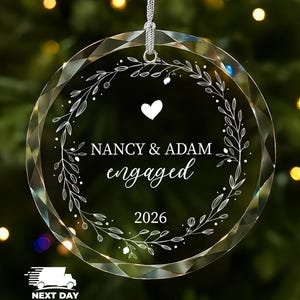 Personalized Engaged Ornament, Christmas Custom Glass Ornaments, Christmas Couples Ornament, Christmas Married Ornament, Wedding Ornament