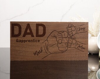Fathers Day Wood Plaque, Engraved Wood Sign for Wall, Custom Dad and Kids First Stand, Personalized Wood Frame for Him, Unique Father Gift