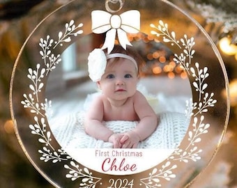 Personalized Baby Photo Ornament for First Christmas, Holiday Gifts, Xmas Gift, New Year Gifts, Custom Baby Name Ornament, Keepsake Ornament