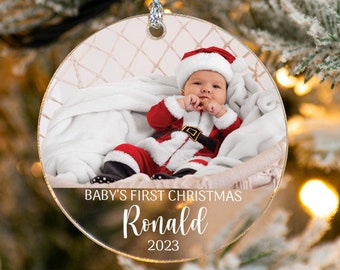 Décoration de Noël personnalisée pour le premier Noël de bébé, Cadeaux souvenirs pour bébé, Décoration de Noël pour la famille, Cadeaux de premier Noël, Décoration photo personnalisée