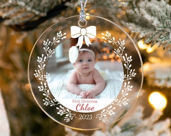 Décoration photo personnalisée pour bébé pour le premier Noël, cadeaux de vacances, cadeau de Noël, cadeaux de nouvel an, prénom personnalisé ornement de nom de bébé, ornement souvenir
