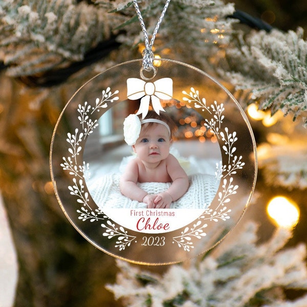 Personalized Baby Photo Ornament for First Christmas, Holiday Gifts, Xmas Gift, New Year Gifts, Custom Baby Name Ornament, Keepsake Ornament