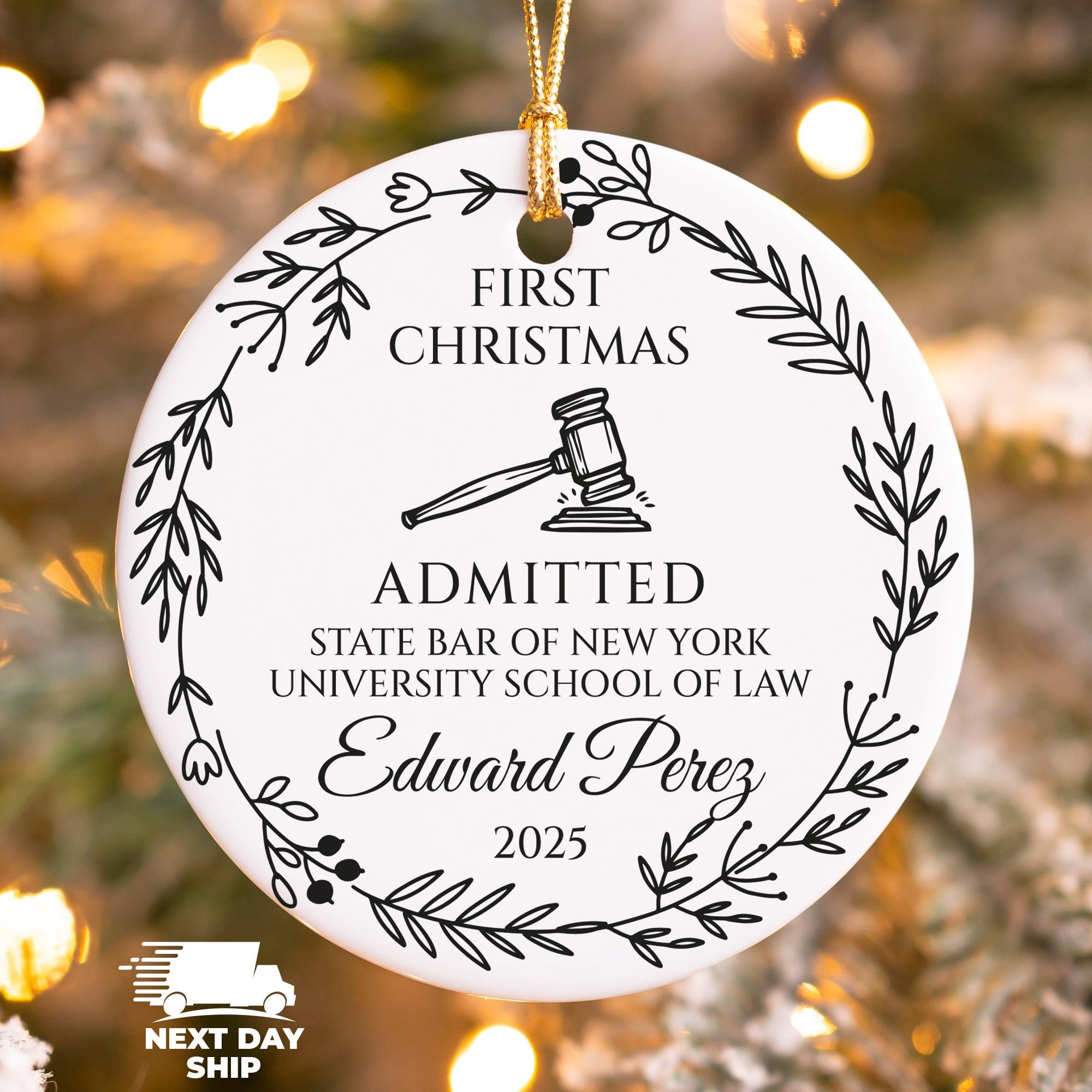 Law School Graduation Ornament, First Christmas As Lawyer Ornament, Personalized Admitted State Bar Ornament, Lawyer Name Glass Ornament