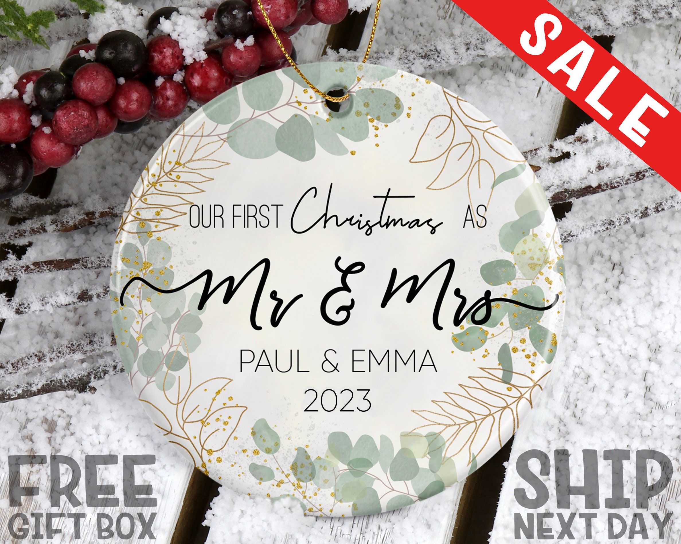 Custom First Christmas Ornaments, Mr and Mrs Ornaments, New Year Gift, Ceramic Ornaments, First Home Ornament, Family Ornament, Xmas Gifts