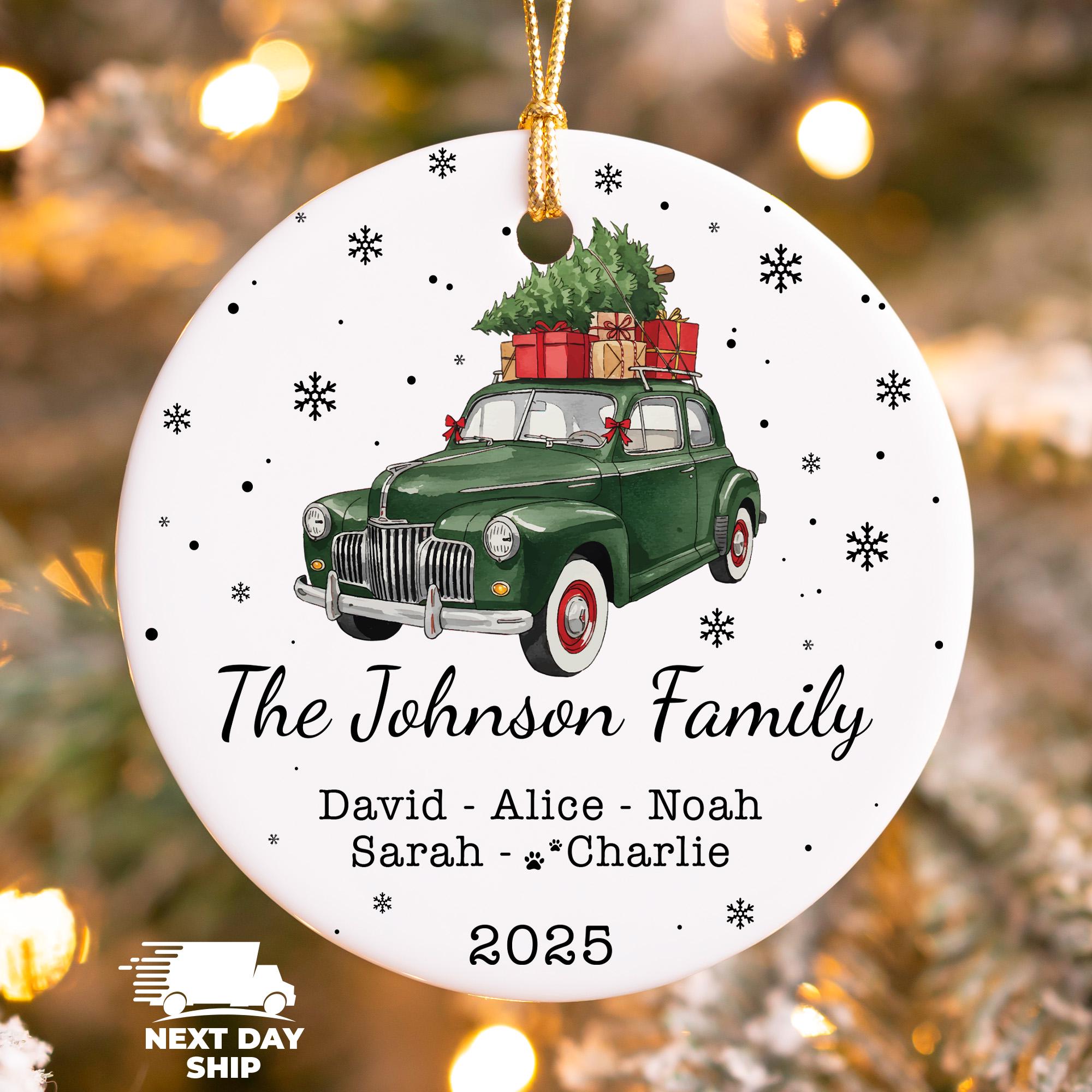 Family Christmas Trip Ornament with Names, Family Name Keepsake, 2025 Christmas Decor, Glass Acrylic Ceramic Ornament, Holiday Ornament
