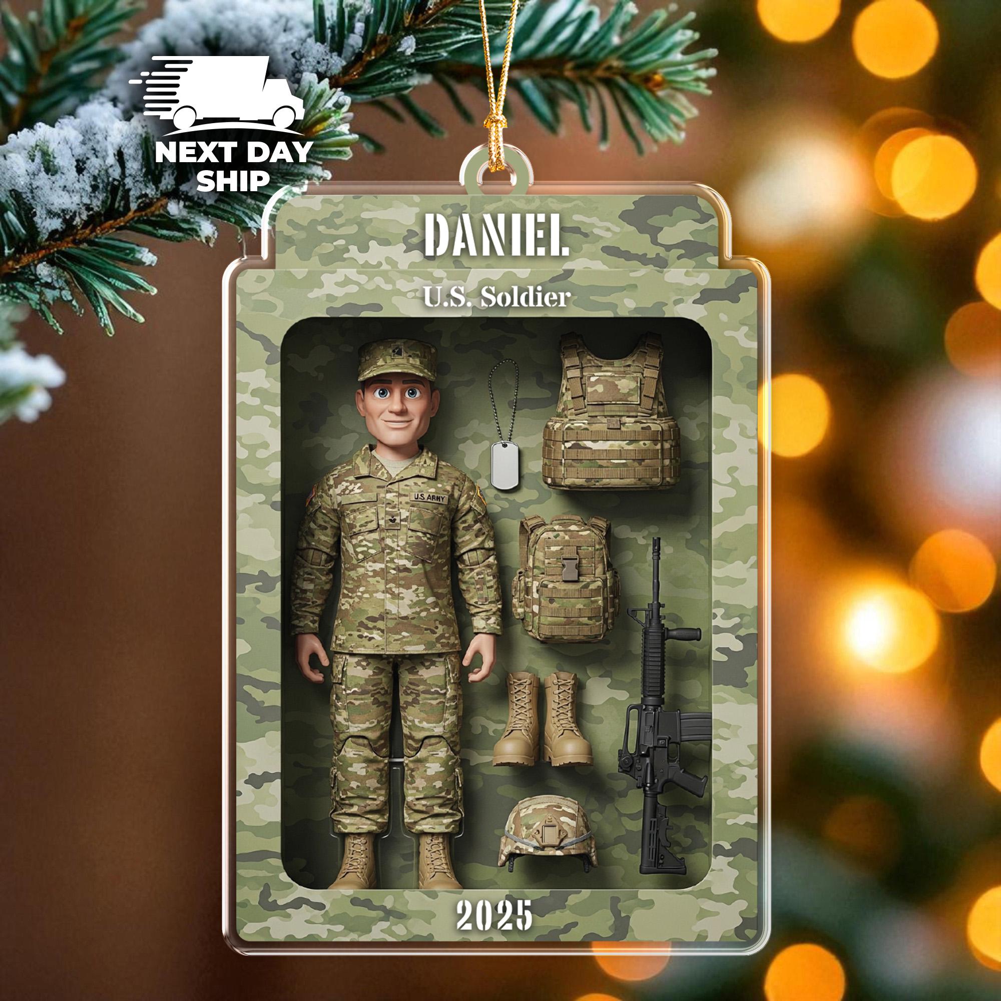 Personalized Military Soldier Toy Christmas Ornament, Custom Name Army Ornament, Soldier Kid Gifts, Deployment Homecoming Gift, Veteran Gift