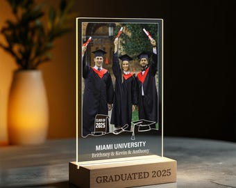 Soporte para fotos de graduación de la promoción de 2026, expositor de fotos de graduación de acrílico con luz, letrero con el nombre de la universidad y del graduado, regalo de graduación personalizado
