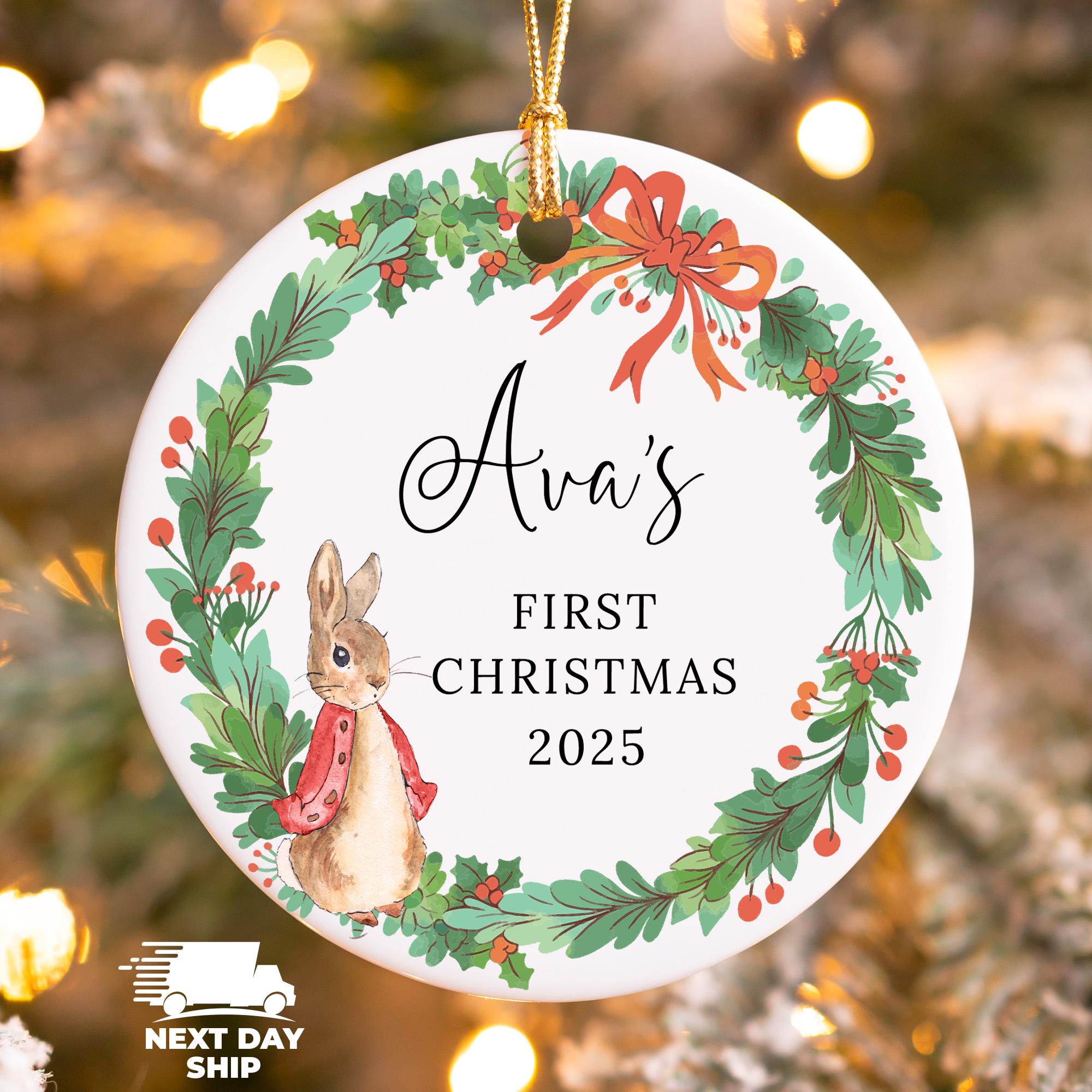 Custom Christmas Bunny Ornaments, Kids First Christmas Ornament, Kids Name Ornament, Personalized Baby Ornament, 2025 Christmas Keepsake