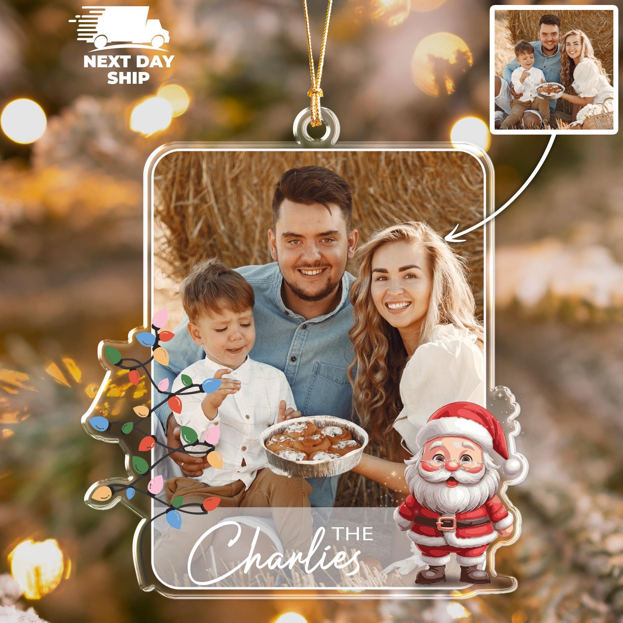 Acrylic Family Photo Ornament, Rectangle Picture Keepsake, Christmas Family Decor, Family Name Ornament, Christmas Tree Decor Housewarming