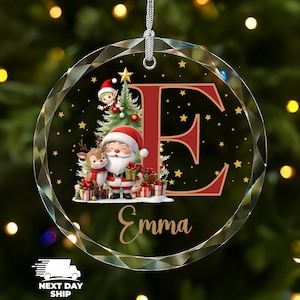 Custom Christmas Initial Ornament, Cute Santa Ornament, Personalized Christmas Tree Decor, Kids Name Ornament, 2025 Christmas Keepsake