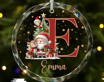 Custom Christmas Initial Ornament, Cute Santa Ornament, Personalized Christmas Tree Decor, Kids Name Ornament, 2026 Christmas Keepsake