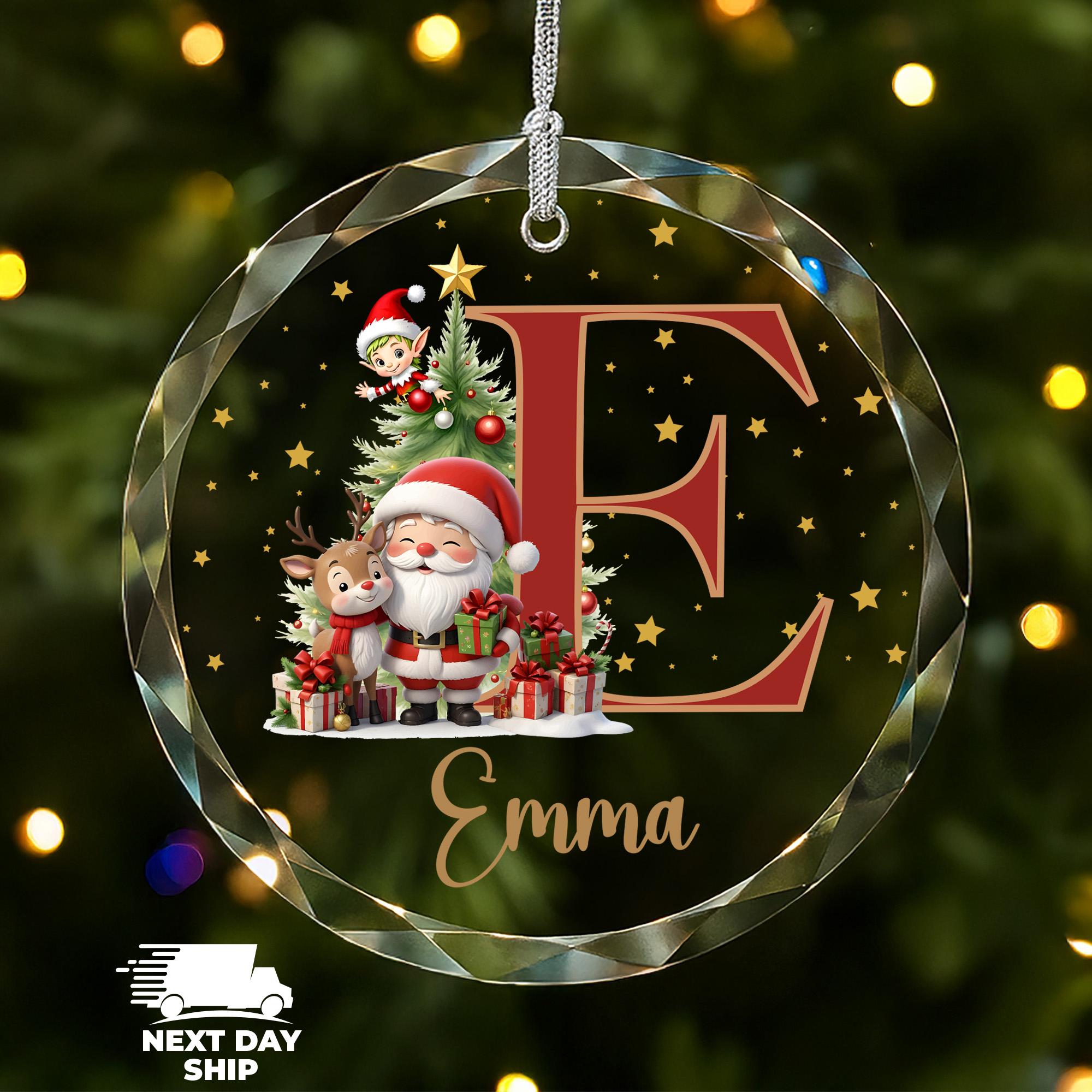 Custom Christmas Initial Ornament, Cute Santa Ornament, Personalized Christmas Tree Decor, Kids Name Ornament, 2026 Christmas Keepsake