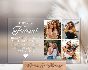 Custom Forever Friends Stand, Acrylic Picture Frame, Personalized Message Plaque, Valentines Day Gifts, Best Friend Gift, Four Photo Plaque