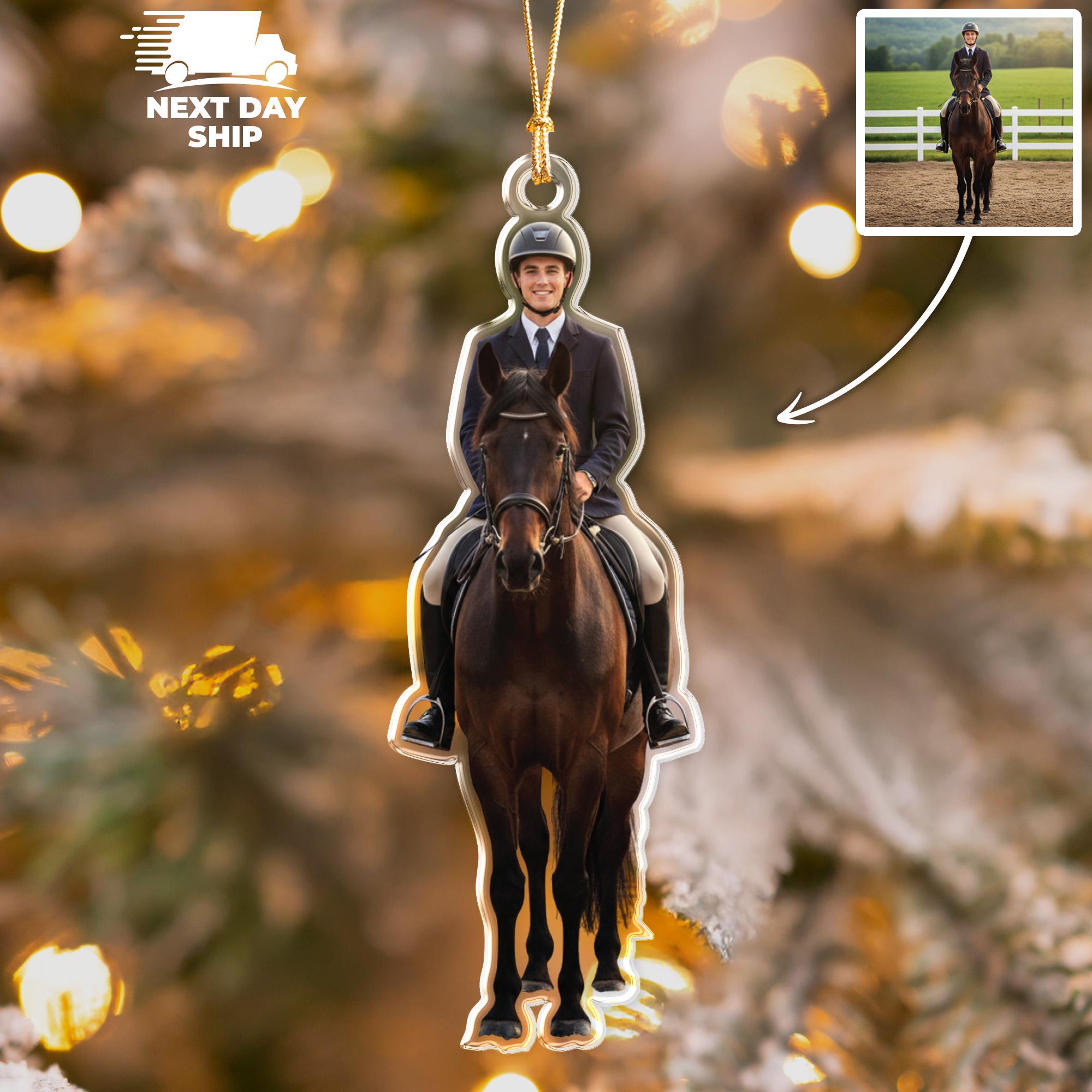 Horse Riding Ornament, Personalized Acrylic Photo Ornament, Custom Picture Ornament, Horse Riding Lover Christmas Gift,Equestrian Lover Gift