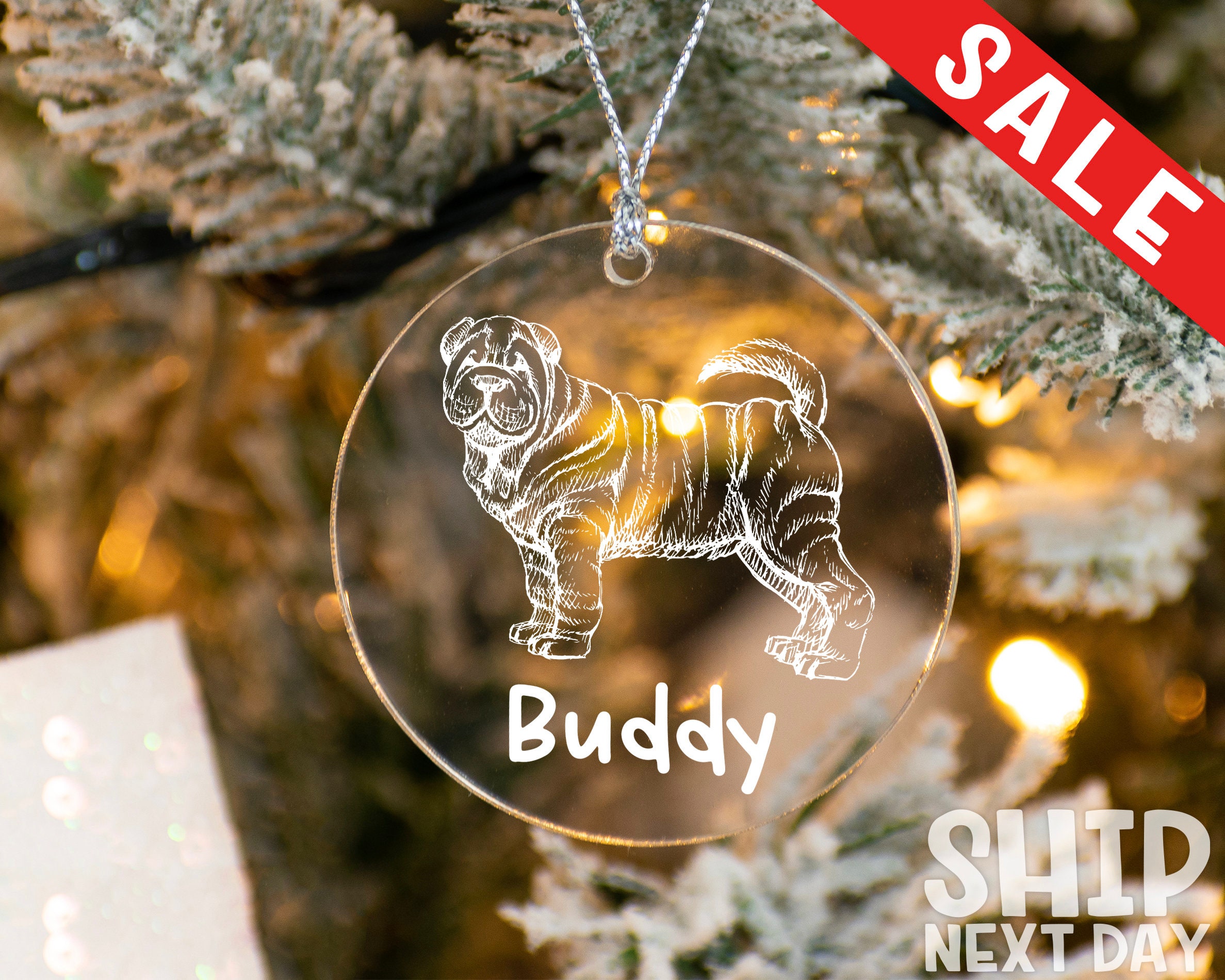 Personalized Acrylic Dog Ornament, Pet Memorial Ornament, Pet Portrait Ornament, Custom Dog Name Ornament, Dog Silhouette Clear Ornament