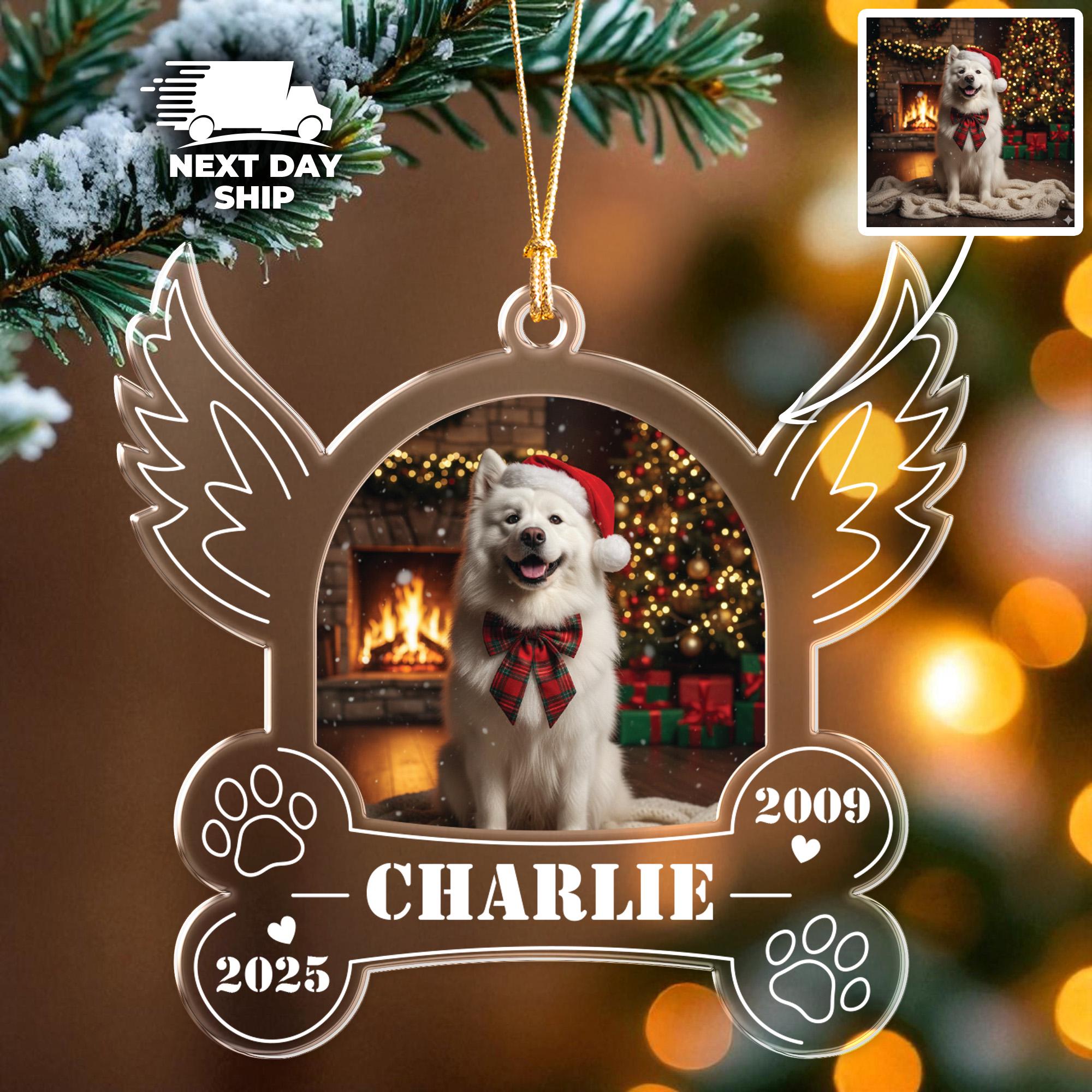 Memorial Dog Christmas Ornament, 2D Flat Dog Loss Ornament, Dog Owner Christmas Keepsake, Puppy Birth and Death Year Ornament with Bone Name