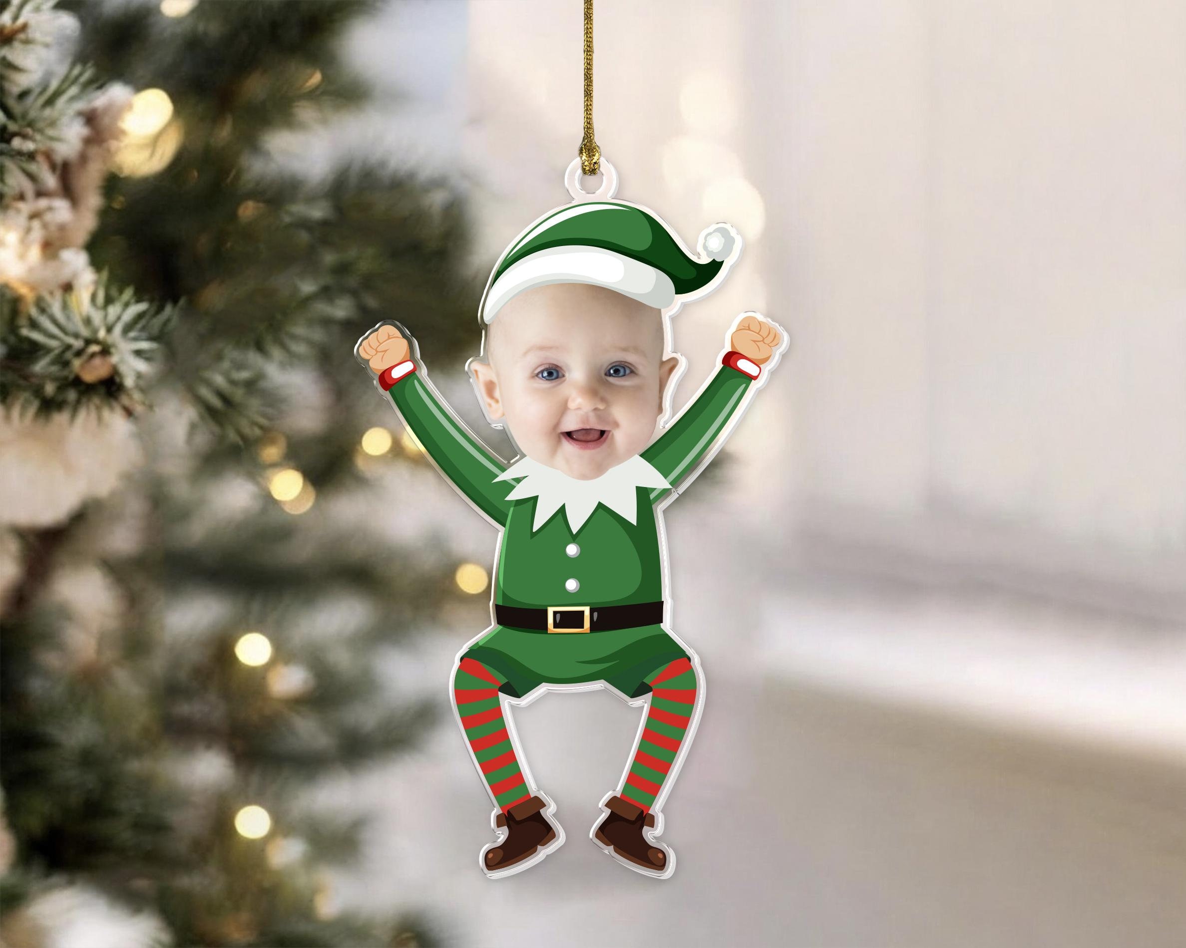 Custom Baby Photo Elf Ornament, Personalized Baby Photo Ornament,  Newborn Baby Face Ornament, 2024 Christmas Tree Decor, Custom Baby Face