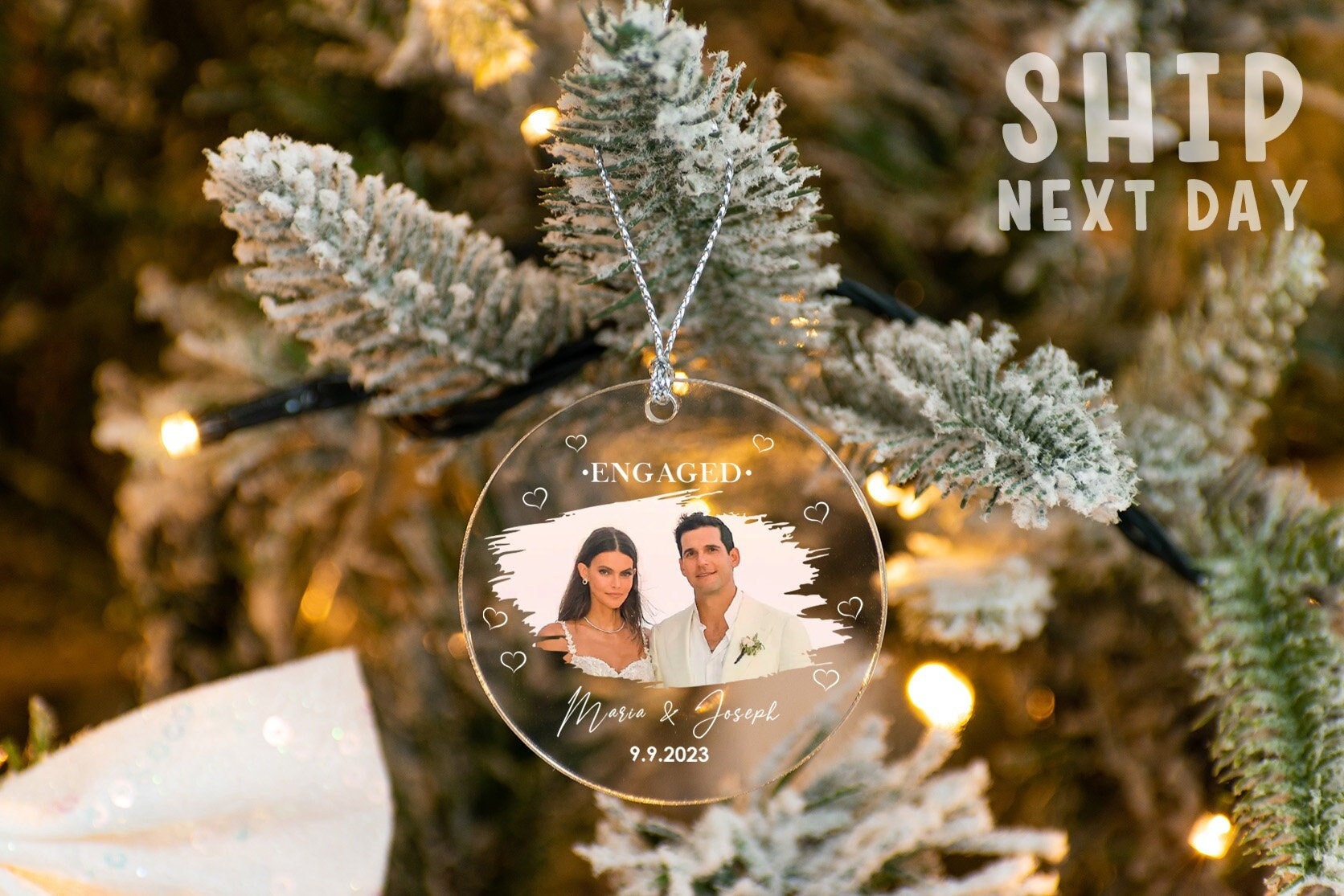 Couple Engaged Ornament, Engagement Photo Ornament, Custom Picture Ornament, Engaging Date Ornament, Mr and Mrs Married Ornament, Couple Gft