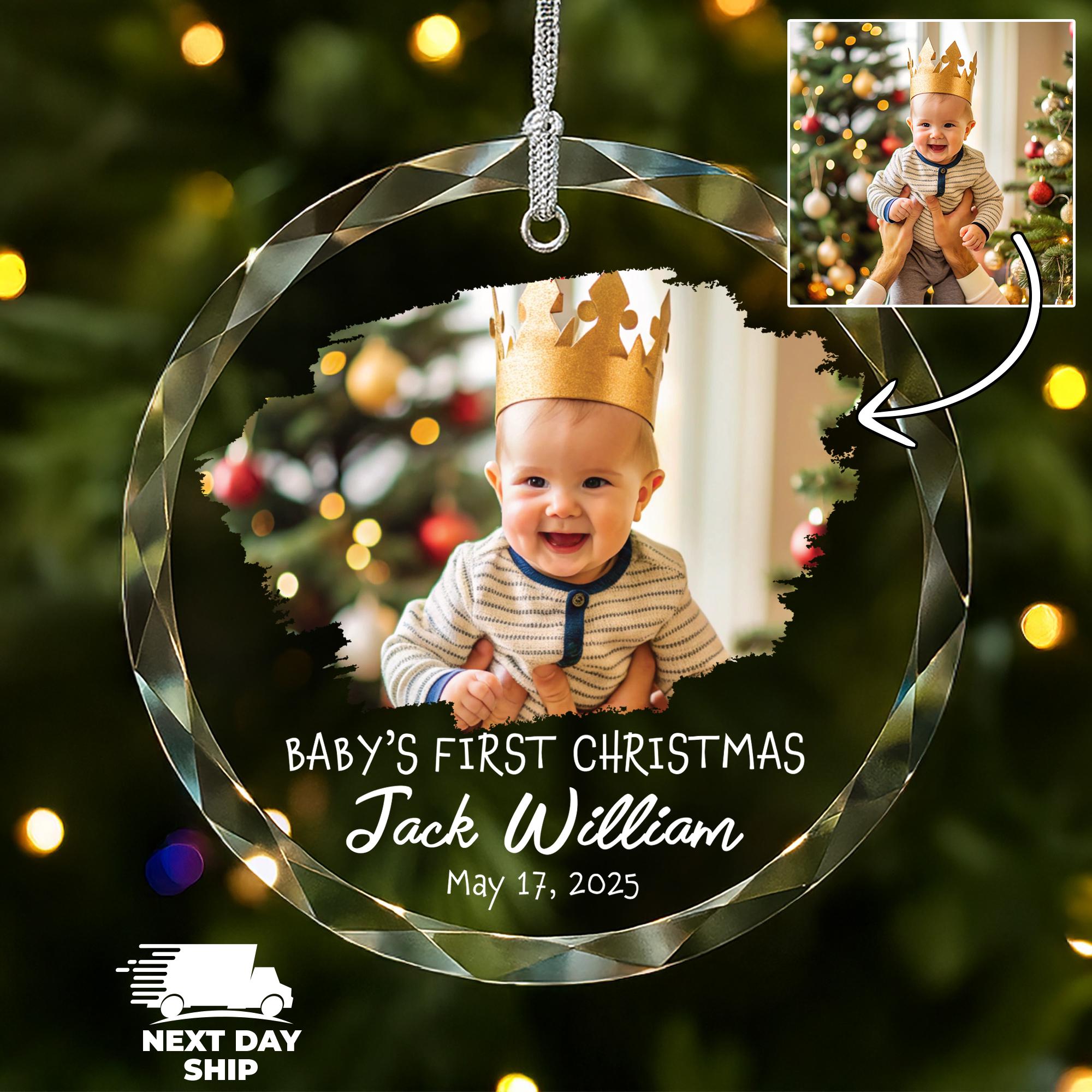 Personalized Baby First Christmas Ornament, Baby Birth Date Ornament with Name, Custom Christmas Keepsake for New Parents, Grandparents Gift
