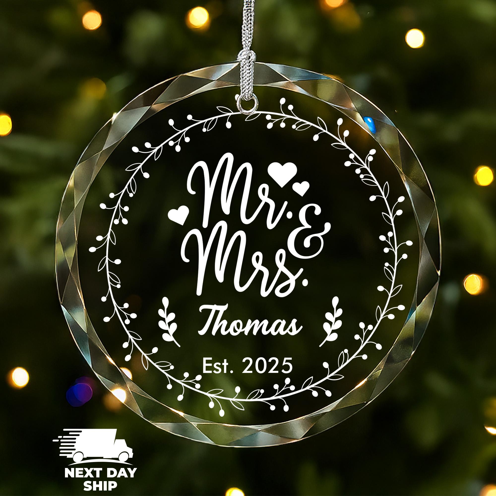 Custom Family Name Ornament, Future Mr and Mrs Ornament, Last Name Ornament, Est 2025 Ornament, Wedding Ornament, Newlywed Couple Ornament