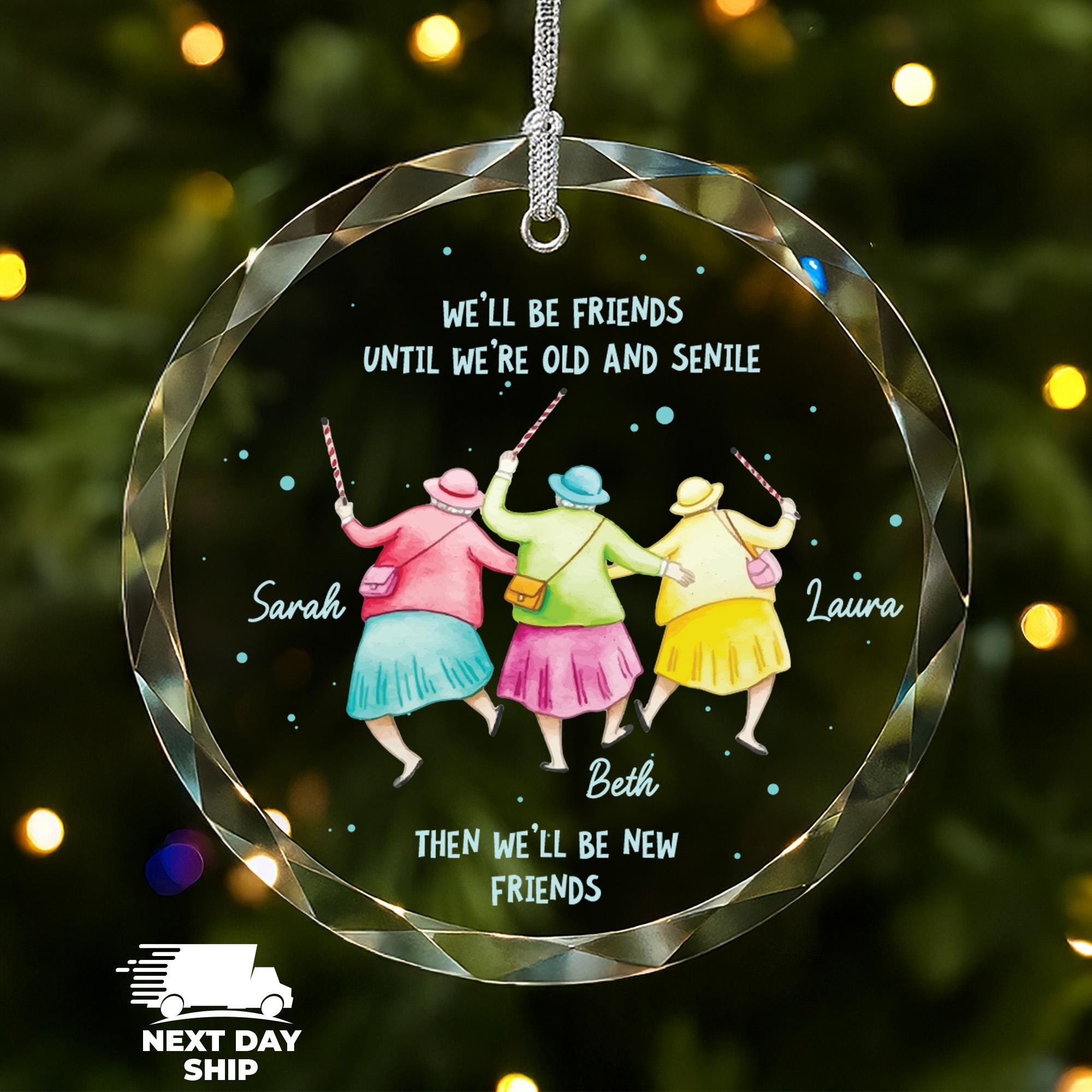 Personalized Best Friends Ornament, Funny Old Lady Friends Christmas Gift, Custom Names Friendship Keepsake, BFF Gift for Besties