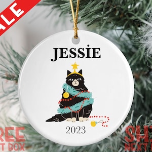 Personalized Pet Ornament, Custom Christmas Gifts, Christmas Cat Ornaments, Christmas Black Cat Ornament, Cat Lover Gift, Pet Lover Gifts