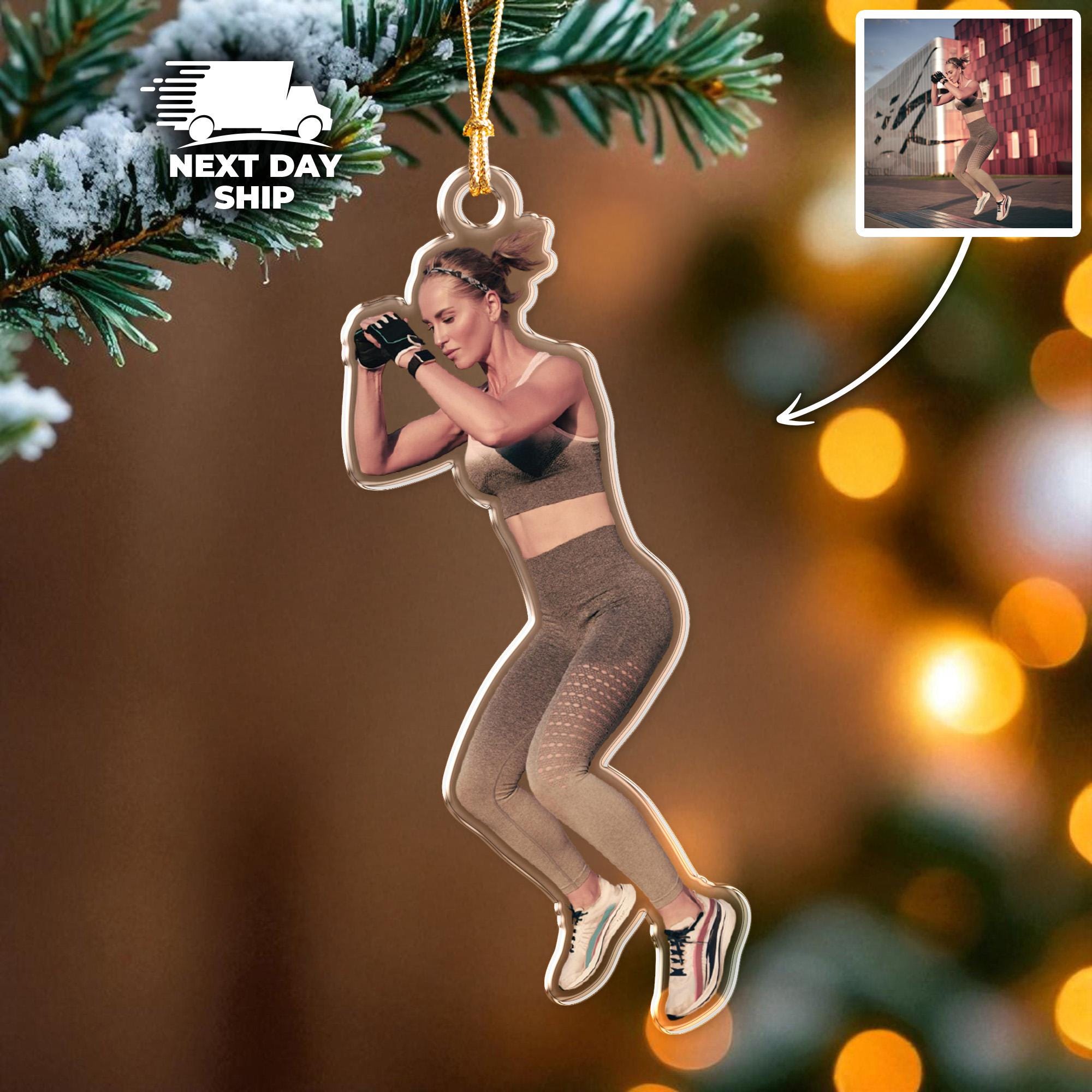Personalized Fitness Photo Ornament, Running Ornament, Marathon Runner Ornament, Custom Athlete Picture Ornament, Gym Outfit Ornament