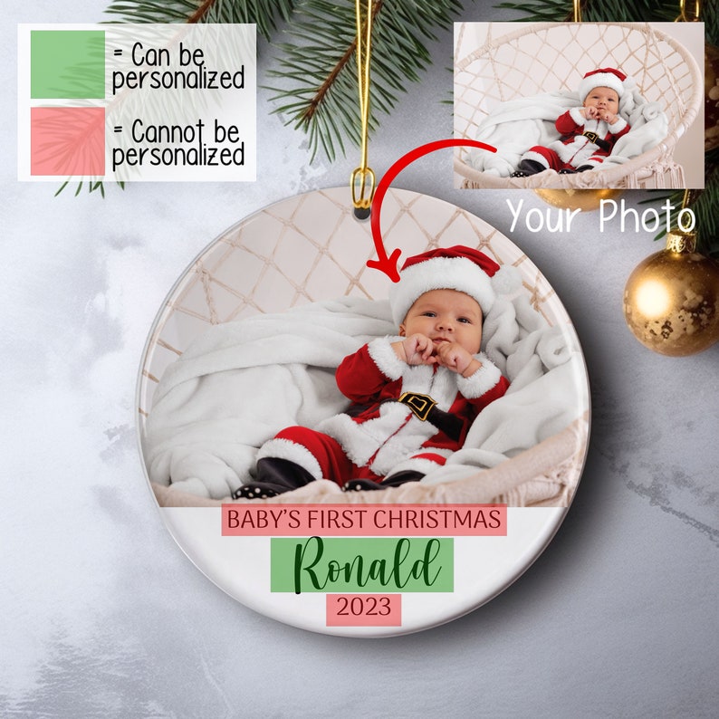 Adorno navideño personalizado para la primera Navidad del bebé, regalos de recuerdo para bebés, adorno navideño familiar, regalos para la primera Navidad, adorno con foto personalizada imagen 4