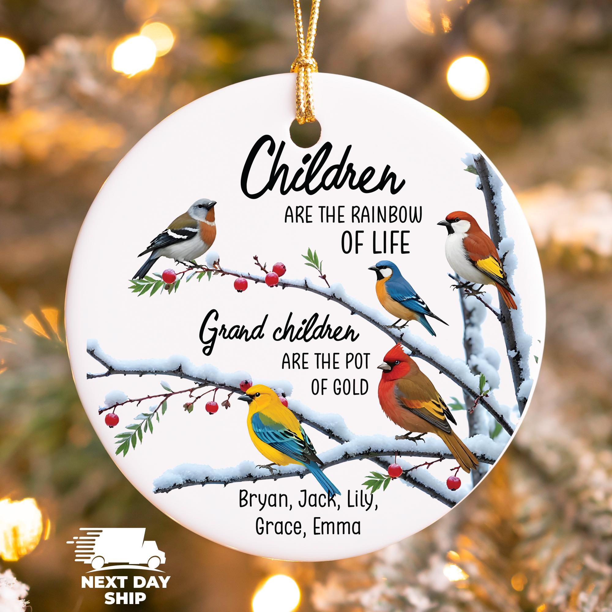 Children Are The Rainbow of Life Ornament, Grand Children Are The Pot of Gold Christmas Keepsake, Christmas Gift For Parents,Gift For Granny