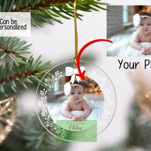 Personalized Baby Photo Ornament for First Christmas, Holiday Gifts, Xmas Gift, New Year Gifts, Custom Baby Name Ornament, Keepsake Ornament image 2