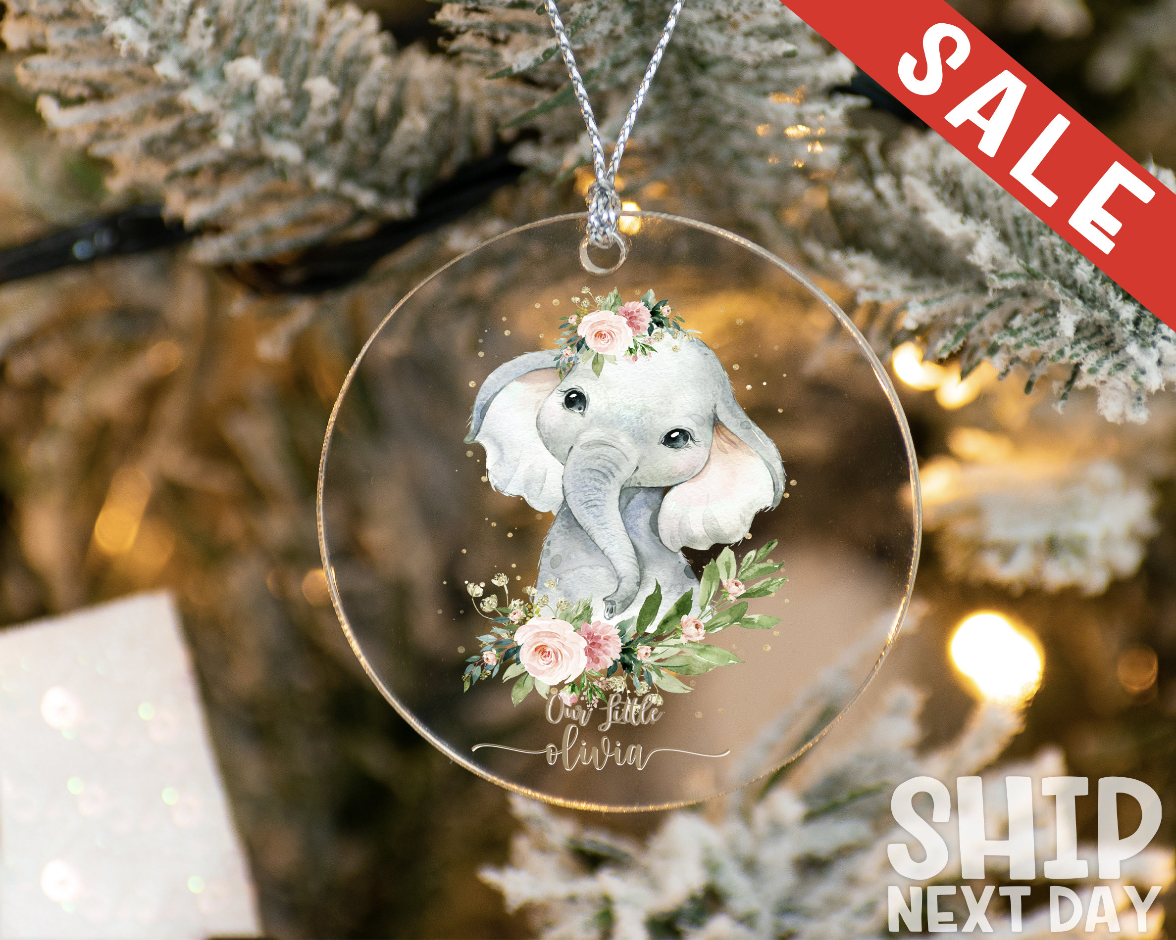 Custom Elephant Acrylic Ornament, Personalized Christmas Name Ornament, 2022 Ornament, Christmas Family Ornament, Christmas Kids Ornament