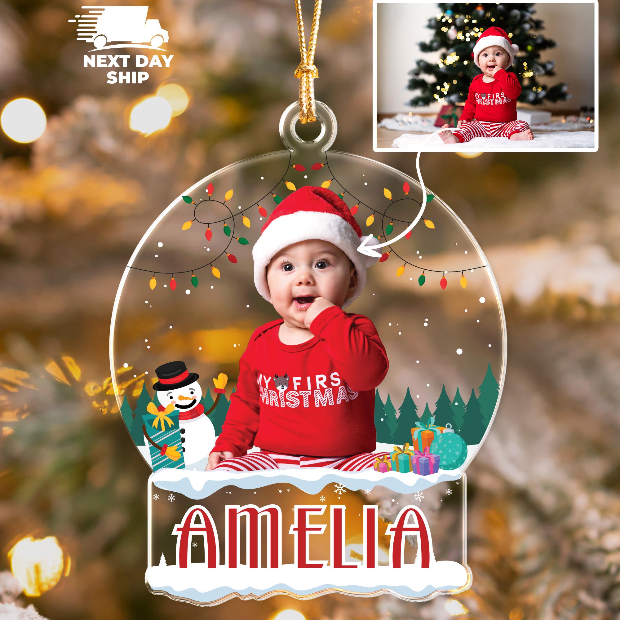 Custom Baby Photo Ornament, Personalized Christmas Bauble, Acrylic Christmas Decor, Kid Photo Keepsake, Child Picture Ornament,Name Ornament