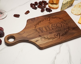 Laser Engraved Cutting Board, Unique Family Name Gift, Last Name Cutting Board, Personalized Family Favor, Wedding Gifts for Newlywed Couple
