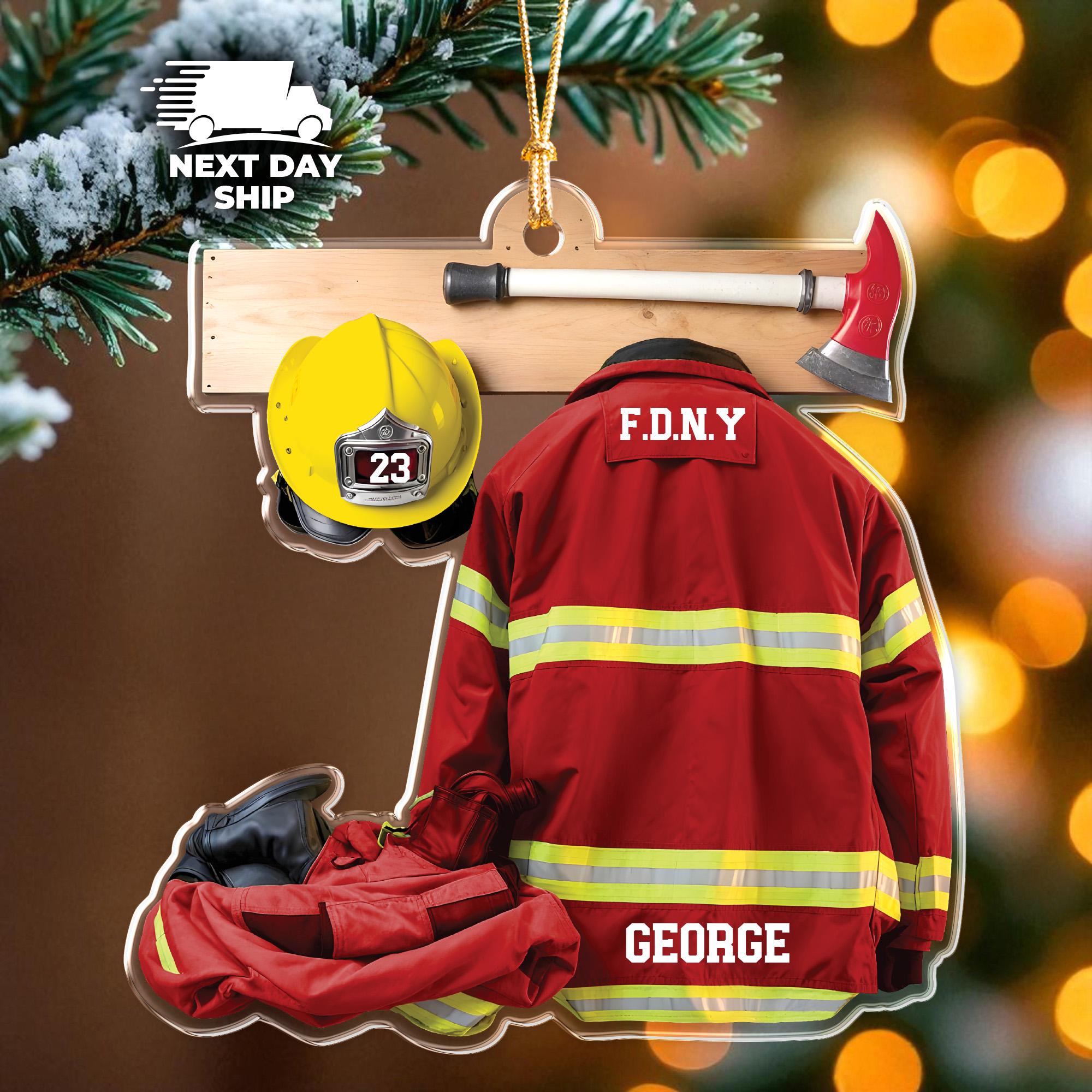 Personalized Firefighter Ornament, Acrylic Fire Hero Uniform, Firefighter Christmas Gift, Firefighter Gear Keepsake, Fireman Ornament