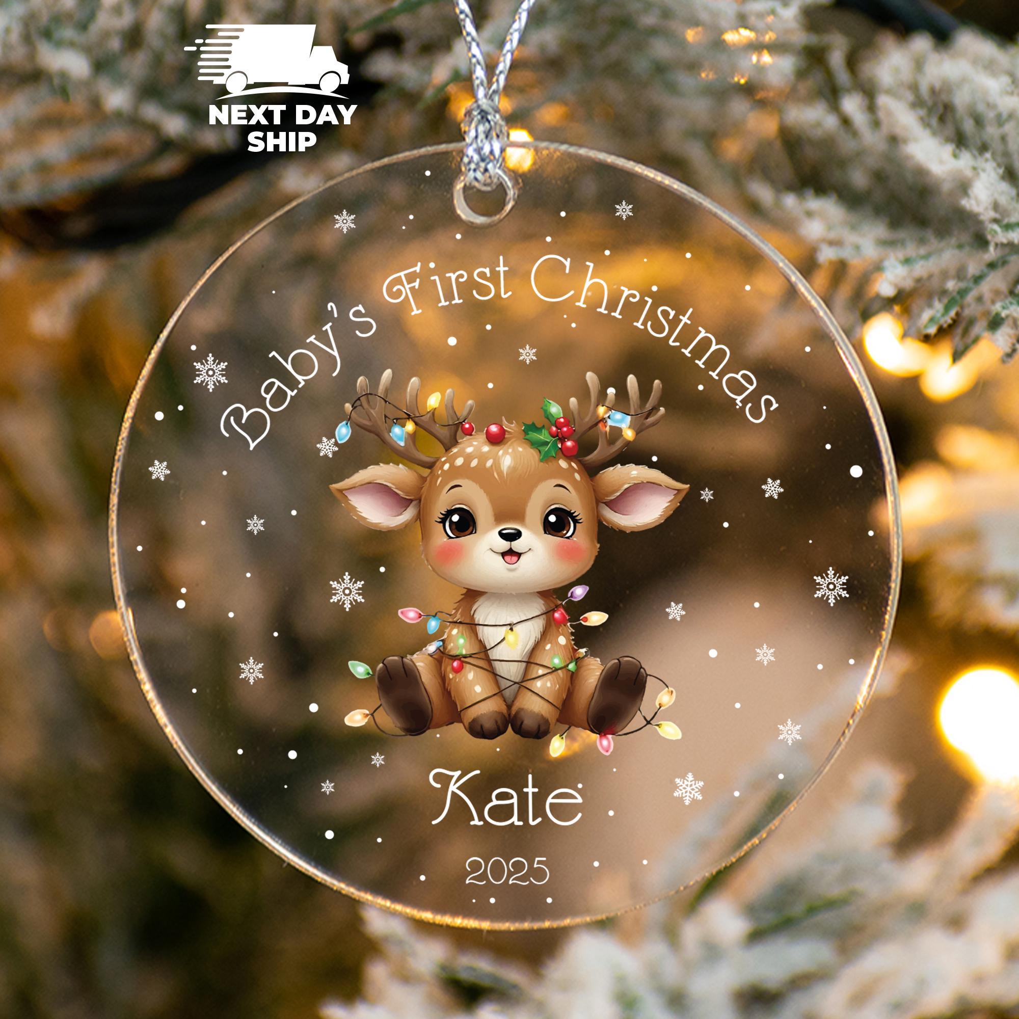 Adorable Baby First Christmas Ornament, Little Fawn Christmas Keepsake, Cute Ornament Gift, Custom Gift For New Baby, Personalized Gift