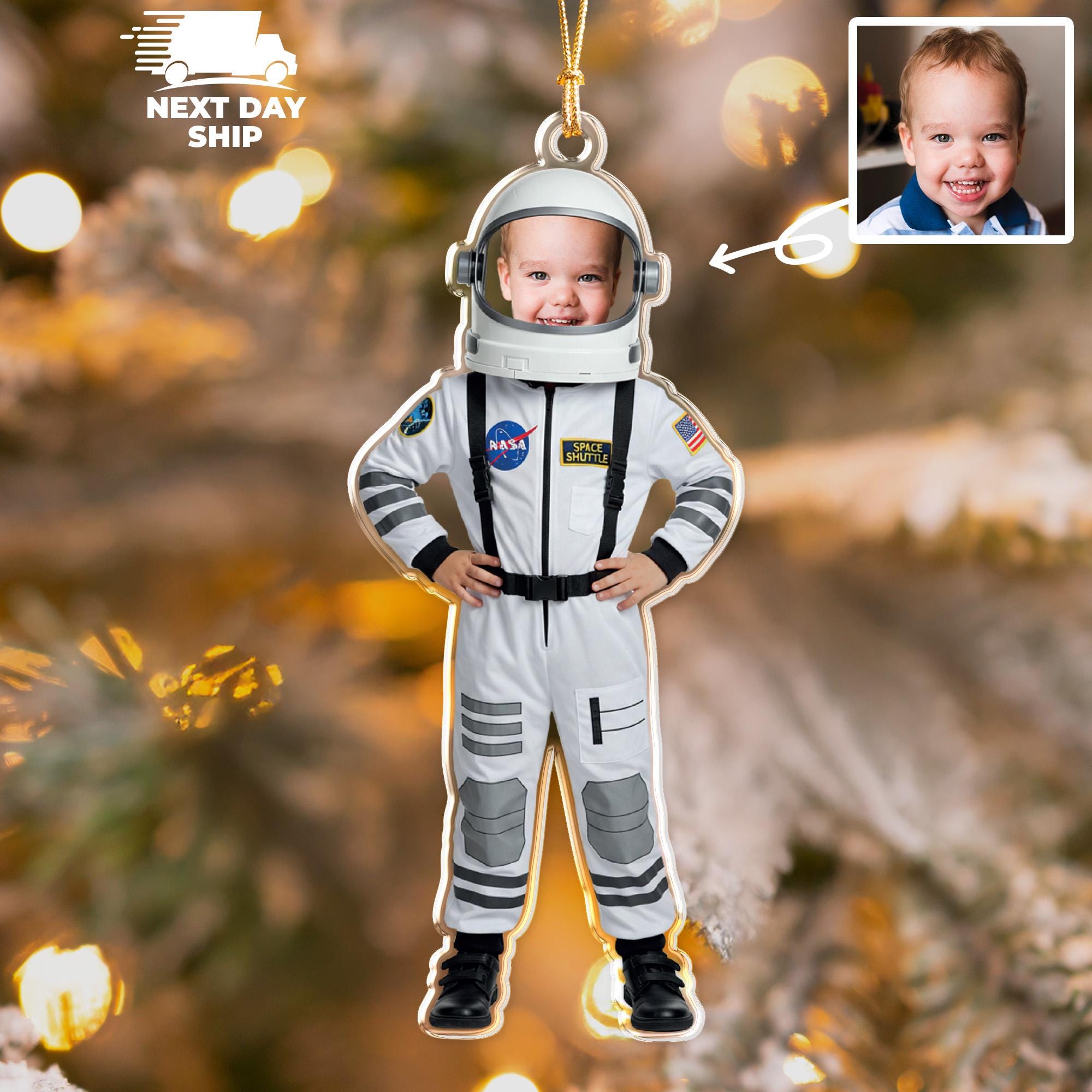 Pilot Kids Spaceman Boys Girls Keepsake, Personalized Astronaut Outer Space Ornament, Future Astronaut Custom Face Ornament, Birthday Gift