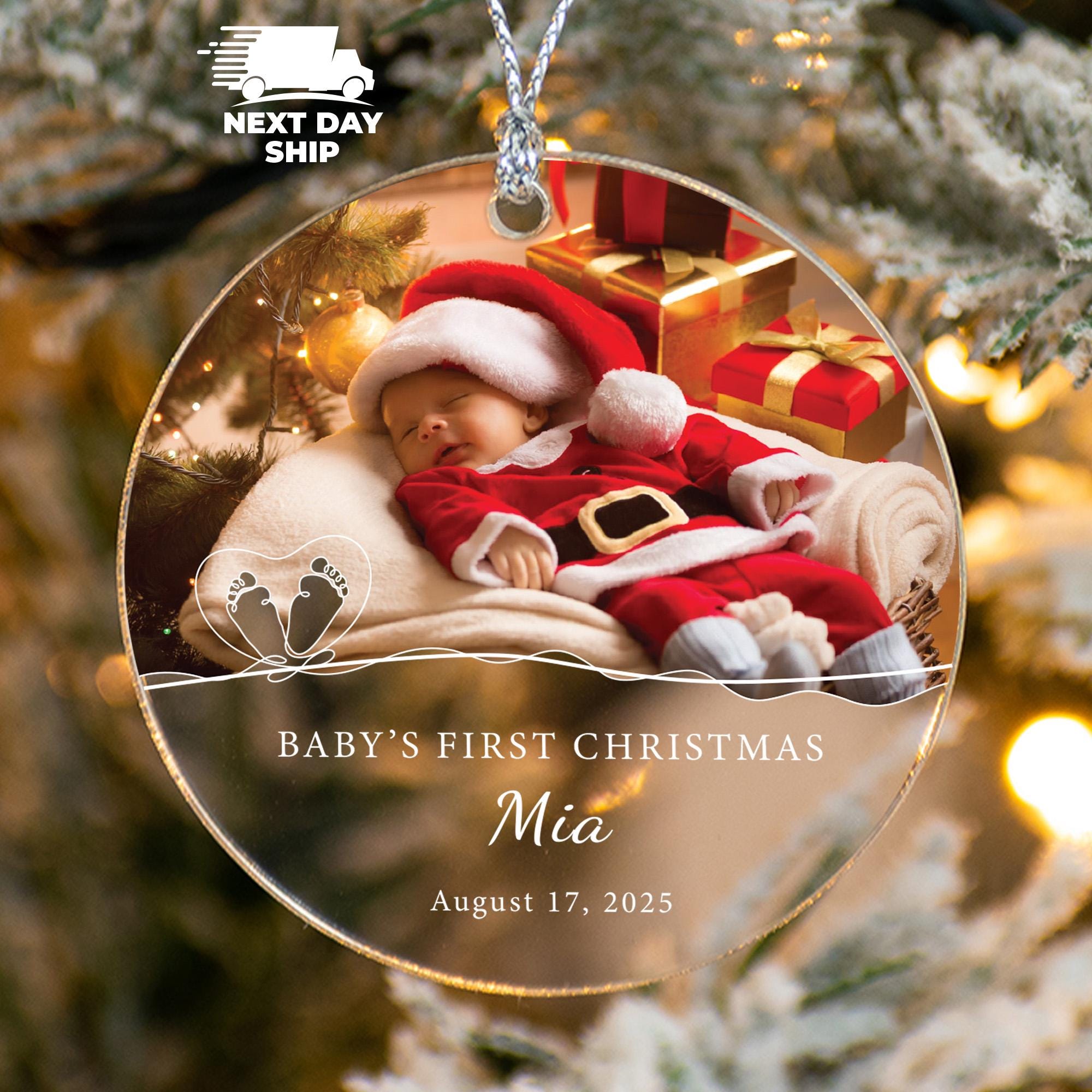 Personalized Baby Photo Ornament, Custom Baby Keepsake, Baby Picture Ornament, First Christmas Baby Name Ornament, Birth Date Ornament