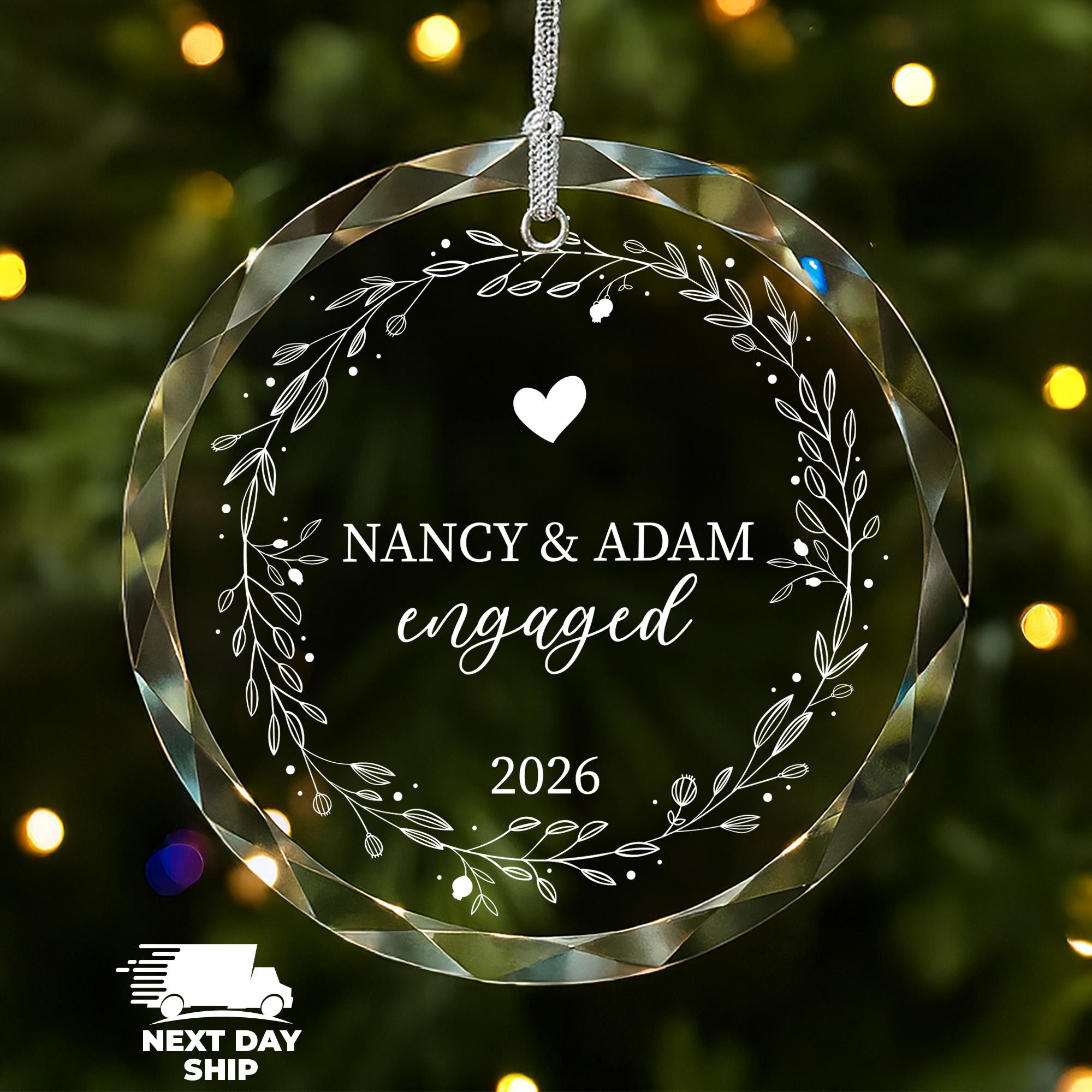 Personalized Engaged Ornament, Christmas Custom Glass Ornaments, Christmas Couples Ornament, Christmas Married Ornament, Wedding Ornament