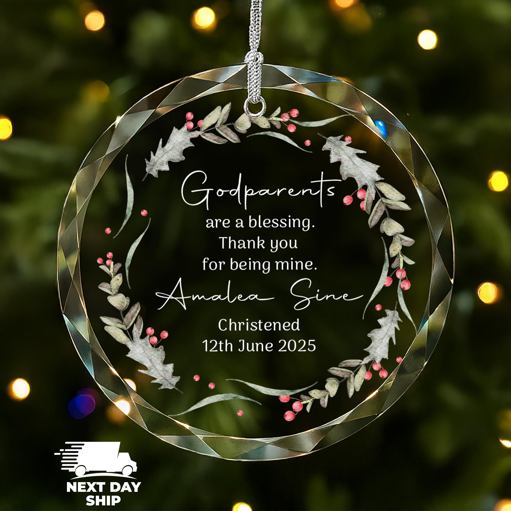 Personalized Godparent Ornament, Godmother Godfather Christmas Ornament, Baptism Ornament, Protector Family Ornament, Christian Ornaments