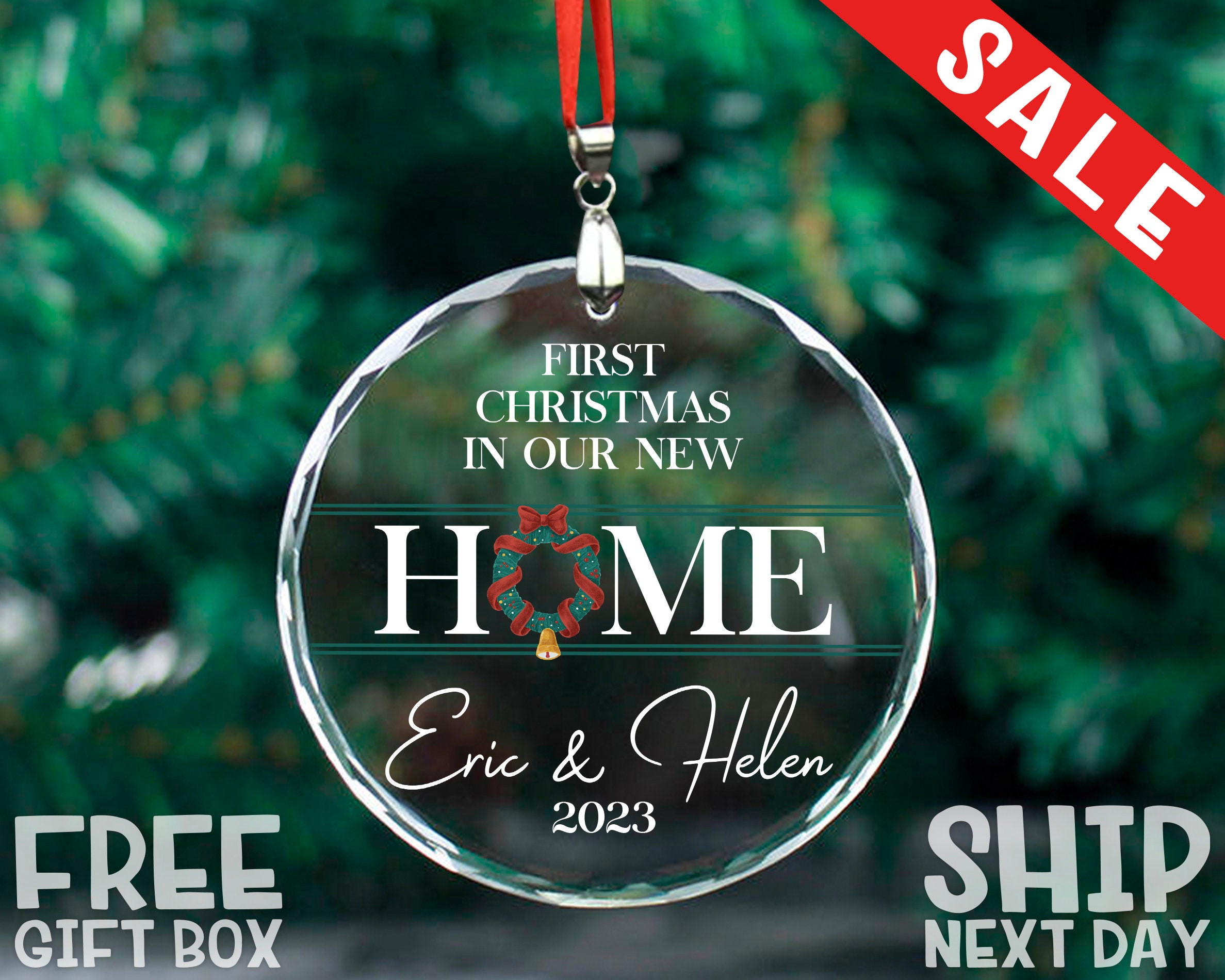 Custom First Christmas, Personalized New Home Ornament, Christmas Decoration, Christmas Family Ornament, Christmas Memorial Glass Ornament