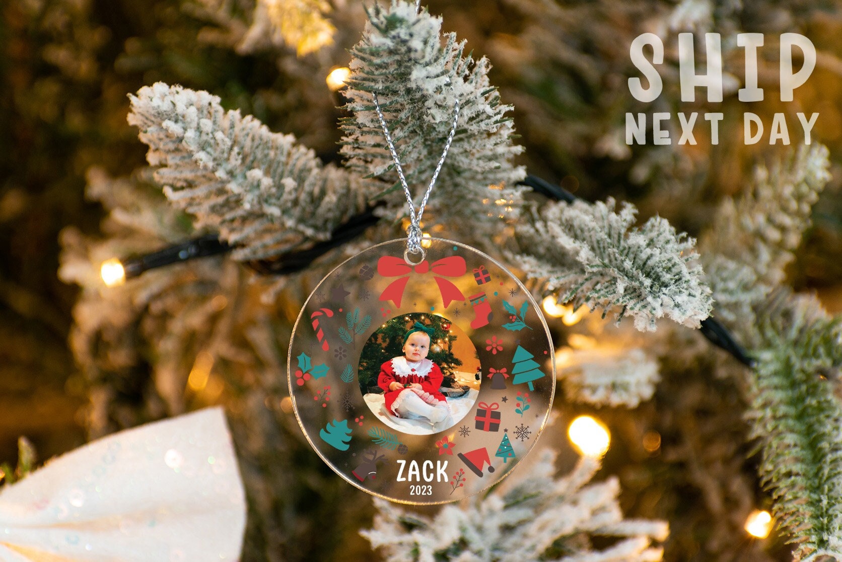 Personalized Photo Ornament for Baby, Christmas Gifts, Baby's First Christmas, Baby Gifts, New Mom Gifts, Custom Christmas Newborn Ornament