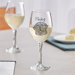 Personalized Dog Face Wine Glass, Custom Pet Portrait Barware