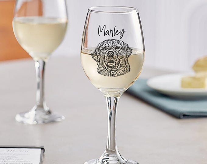 Personalized Dog Face Wine Glass, Custom Pet Portrait Barware