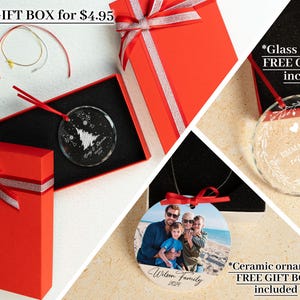 a red gift box with a picture of a man and a woman