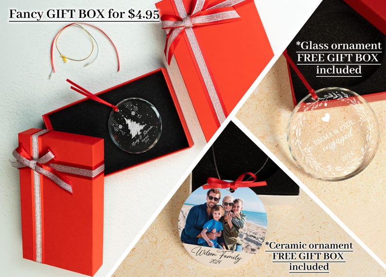 a red gift box with a picture of a man and a woman