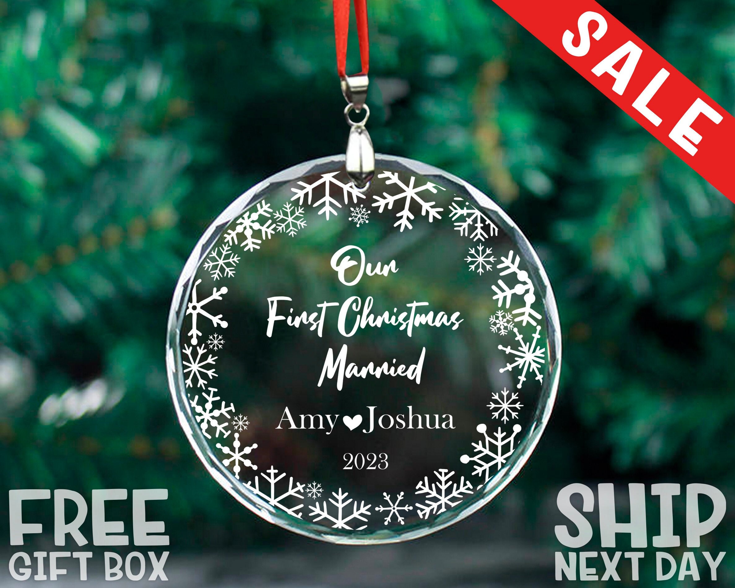 Personalized Our First Christmas, Custom Married Ornament, Christmas Engaged Ornament, Christmas Name Ornament, Christmas Family Ornament